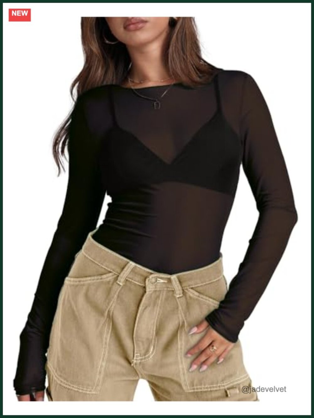 Women's Sheer Mesh Long Sleeve Crew Neck Party Top